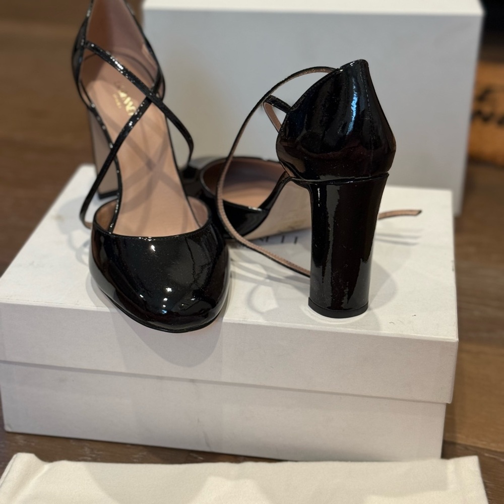 LK Bennett Adaline Black Cross-Strap Block 4” Heel Pumps 40